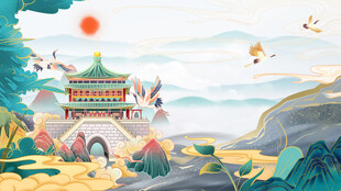 国潮山水国风水墨风景中国风