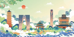 国潮山水国风水墨风景 