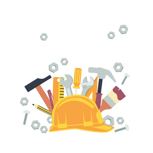 建筑工具与安全帽集合