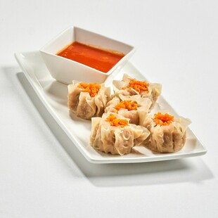 美味虾肉烧麦配蘸料