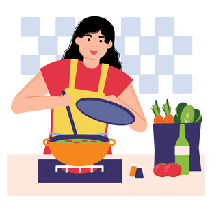 女士厨房烹饪场景