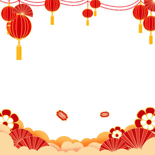 喜庆中式灯笼花卉边框背景