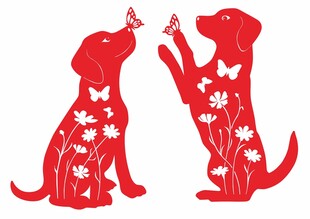 双犬戏蝶剪纸艺术图案