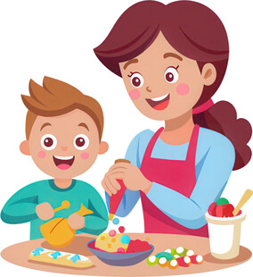 妈妈与孩子一起快乐做点心