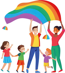 家庭欢乐时光 彩虹下嬉戏