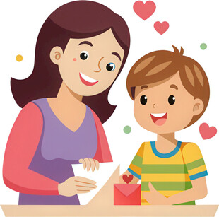 母亲与孩子温馨送礼物时刻