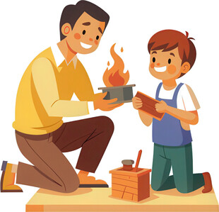 父子共做手工乐融融