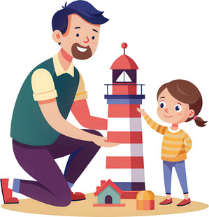 父亲与女儿一起搭建灯塔