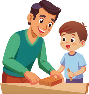 父亲与孩子一起做木工