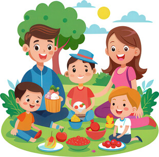 一家人在户外快乐野餐