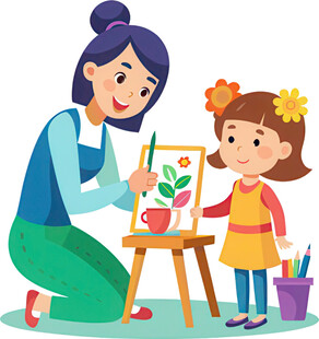 老师指导小女孩画画