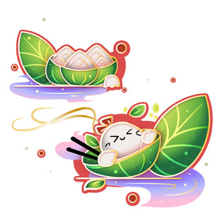 端午萌趣粽子与猫咪插画