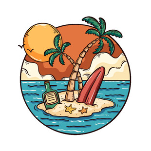 海岛度假场景插画
