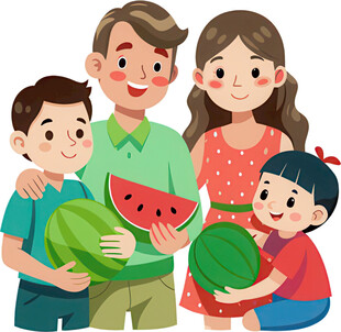 欢乐家庭共享西瓜时刻