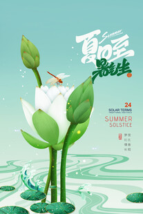 夏日荷花蜻蜓清新插画