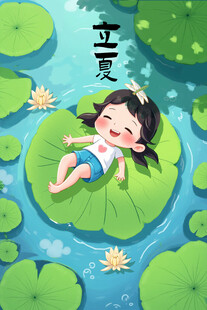 女孩惬意躺于荷叶之上