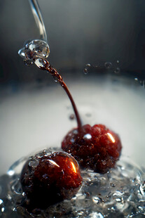 樱桃入水溅起晶莹水花