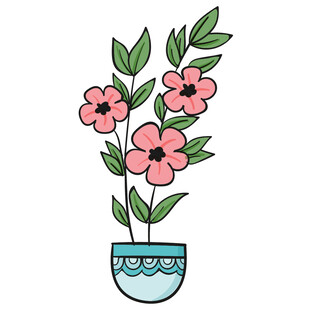 花盆中的粉色花朵插画