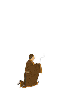跪地持香的古装人物