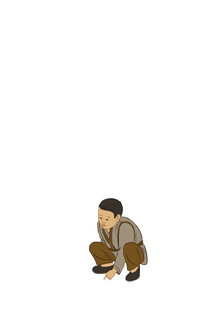 蹲着的卡通人物形象