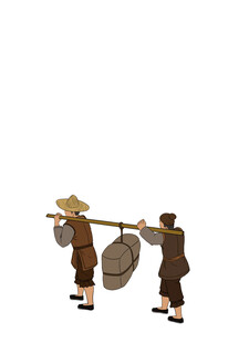 古代挑担人物微缩模型