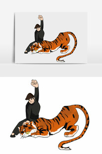 猴骑虎创意插画设计