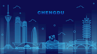 成都城市天际线夜景描绘
