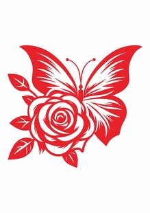 蝴蝶与玫瑰剪纸图案