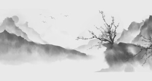 水墨山水孤树意境图