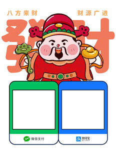 盼祷财翁财神发财暴富收款码卡通