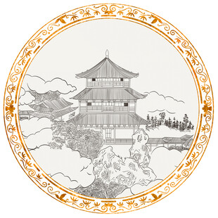 装饰画线描楼阁