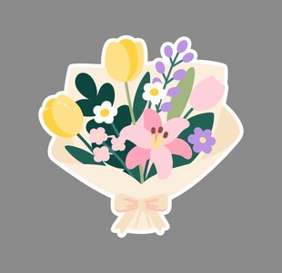 手绘多彩鲜花花束