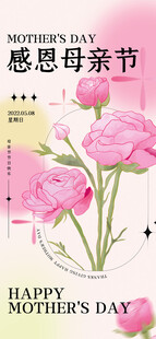 感恩母亲节粉色花卉贺卡
