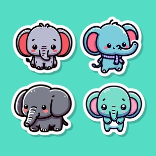 可爱卡通大象贴纸集合