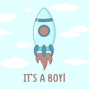 男孩诞生火箭主题插画