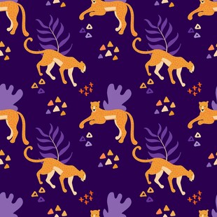 紫色背景的猎豹花卉图案
