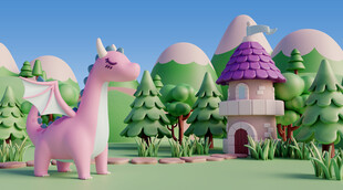 梦幻恐龙与童话小屋场景