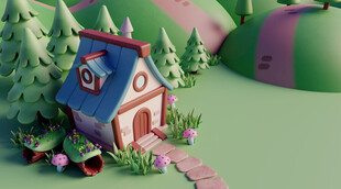 童话风小屋立于奇幻绿地