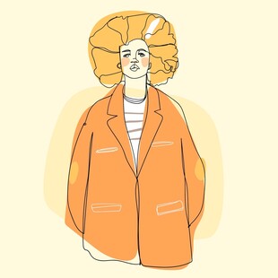 橙色外套卷发人物插画