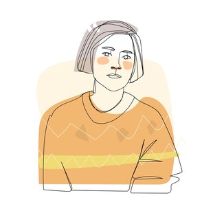 短发女子穿橙色毛衣