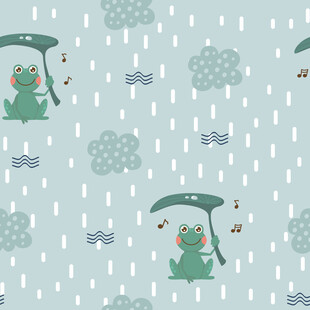 青蛙撑伞雨滴云朵图案