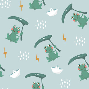 青蛙撑伞雨中趣味图案