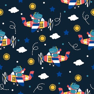 童趣飞机星空无缝图案
