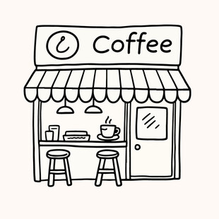 简约风咖啡店手绘插画