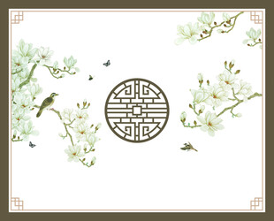 中式花鸟古典边框图案