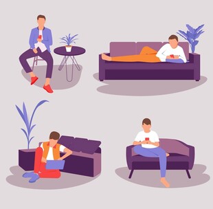 不同姿态的室内休闲人物