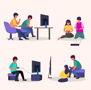 多样姿势的居家娱乐场景