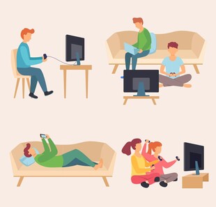 多样家庭电视观看场景