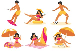 夏日海滩休闲人物插画