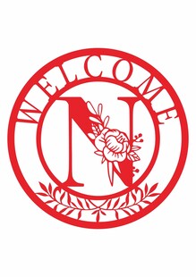 字母N花朵树叶剪影剪纸
